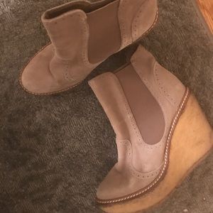 Rebecca Minkoff wedge bootie suede wingtip design